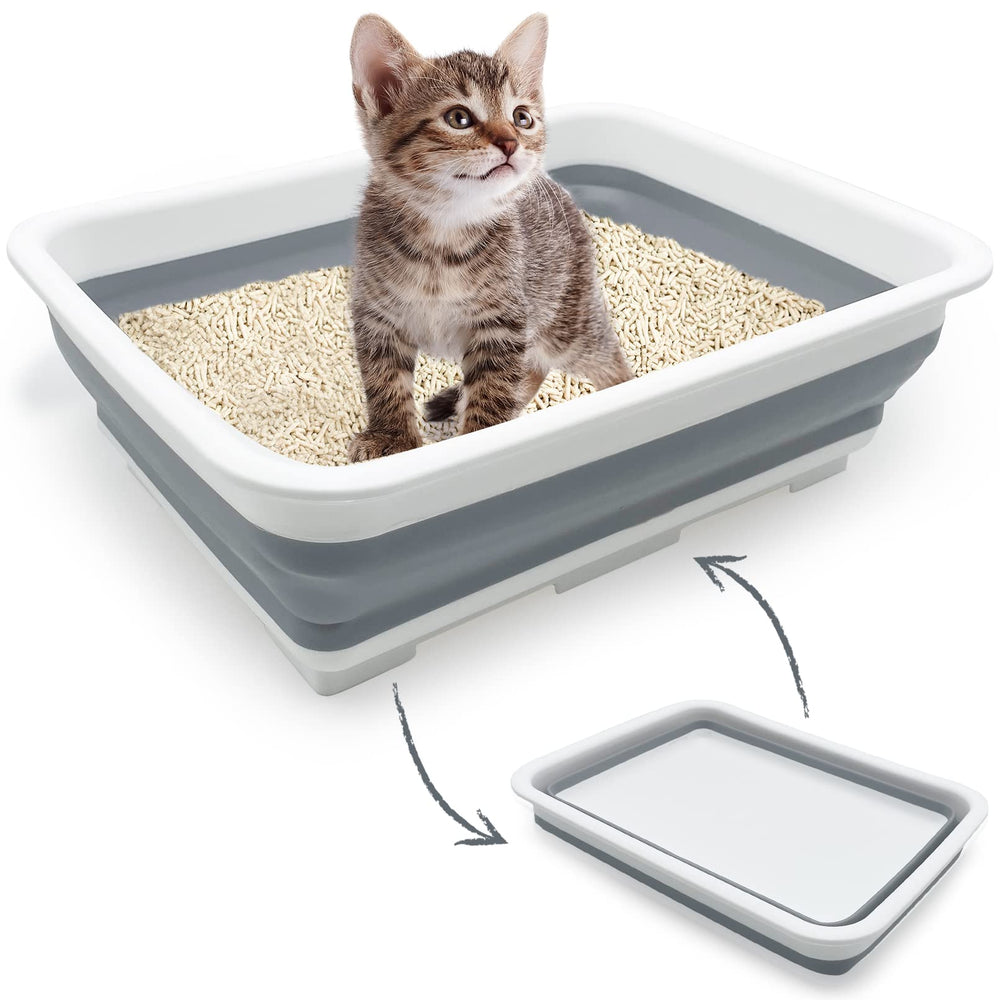 Fhiny Open Cat Litter Box folded compact design for easy storage and travel.
