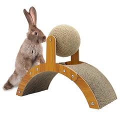 Fhiny rabbit scratch ball with wood frame demonstrates a sturdy design for safe bunny play.