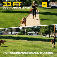 Fida long leash extended view orange showing ample training length for recalls