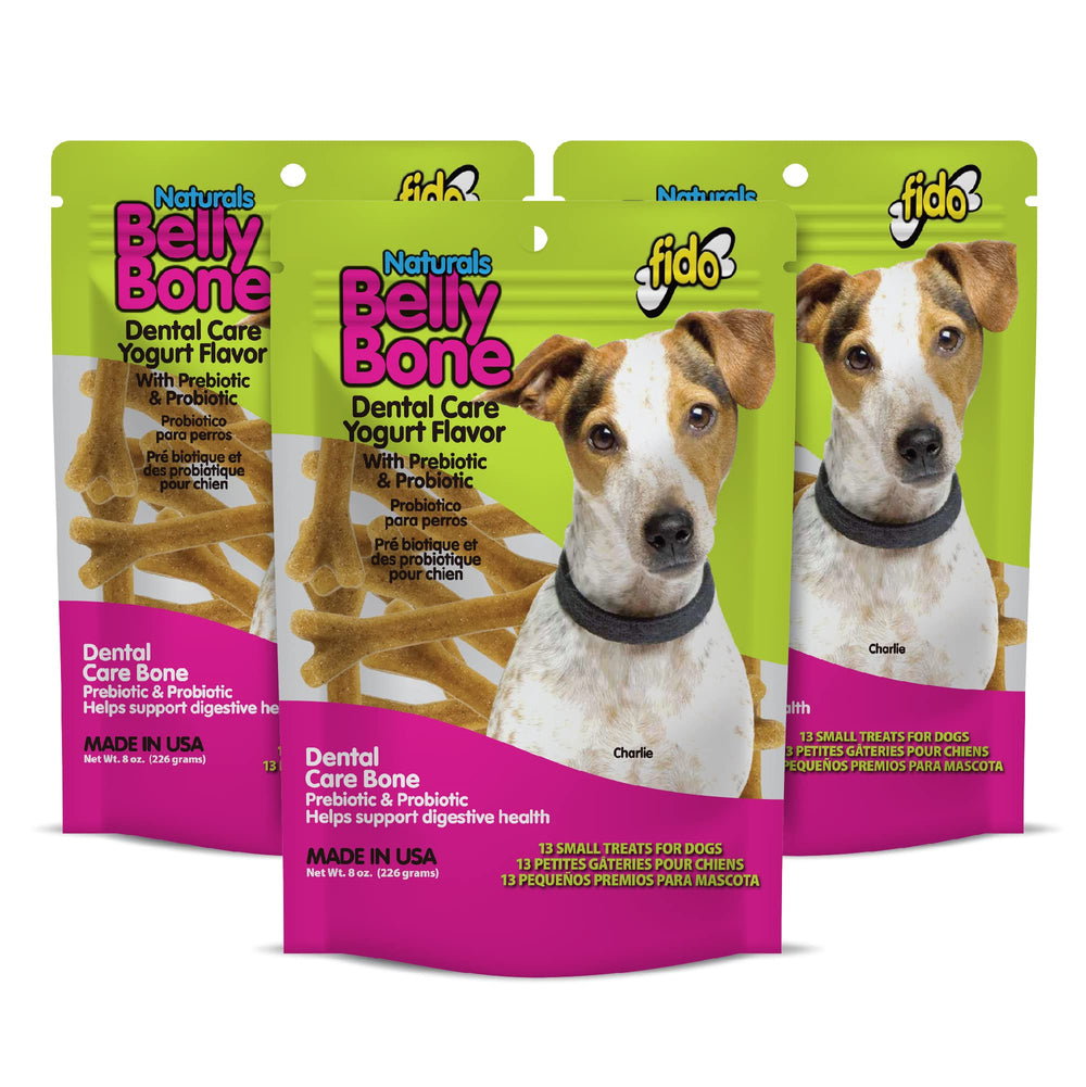 Fido Belly Bones packaging with resealable pouch for freshness.