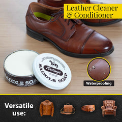 Fiebing's Saddle Soap lather cleans and conditions leather for renewed suppleness.