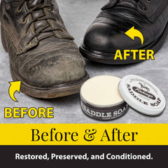 Fiebing's Saddle Soap leaves leather with a gentle sheen after cleaning and conditioning.
