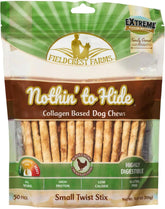 Fieldcrest Farms Nothing to Hide 50-sticks pack—digestible chews for dogs.