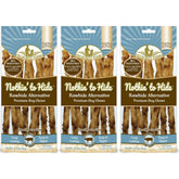 Fieldcrest Farms Nothing to Hide Twist Stix beef packaging highlights 3-pack convenience for dogs.