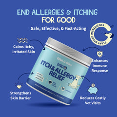 Fifth & Fido Better Than Dog Allergy Chews dog bowl shows how palatable relief blends with meals
