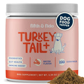 Fifth & Fido turkey tail probiotics bottle signals canine immune support.