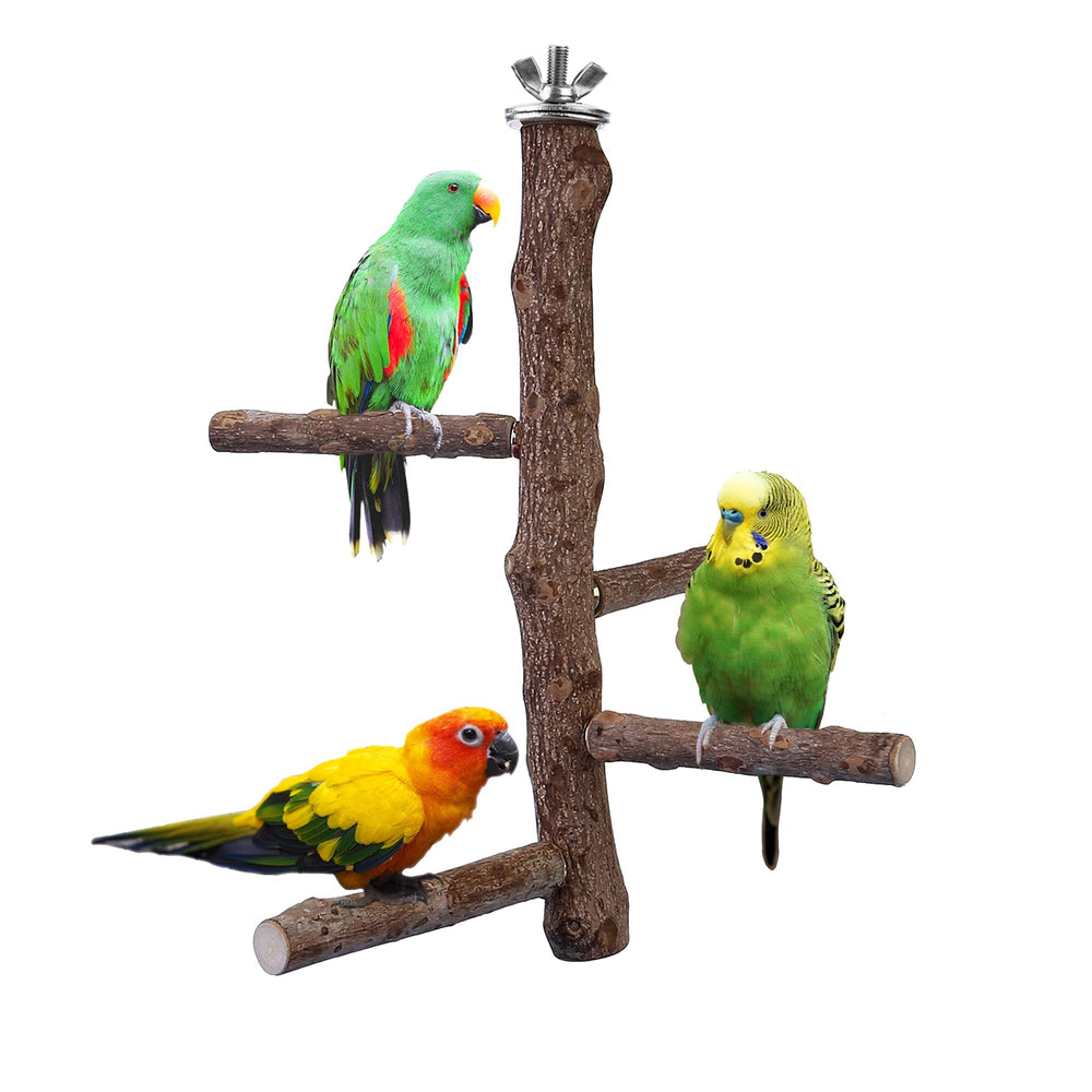 Filhome bird perch stand wood-branch offers strong grip for multi-bird play in cages.