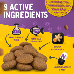 Finest For Pets Joint Repair label close-up highlighting hemp and natural ingredients