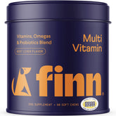 Finn All-in-1 Multivitamin for Dogs bottle label highlighting complete daily nutrients