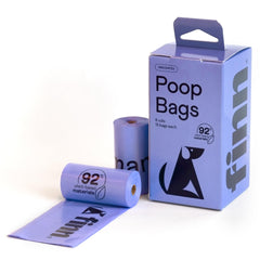 Finn poop bags showing plant based materials for eco friendly daily walks