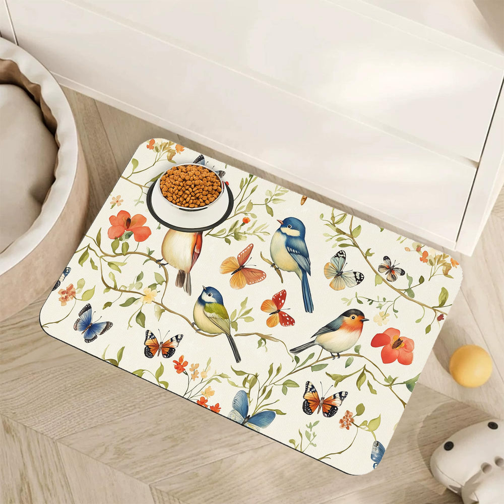 FIOUQINE butterfly bird pattern mat protects floors during meals