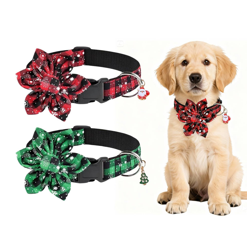 Fipergen Christmas dog collar with removable flower for versatile holiday styling