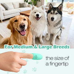 Firstfooby dog finger toothbrush head closeup shows soft silicone bristles for gentle cleaning.