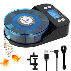 fishkeeper Automatic Feeder with 16-grid compartments enables precise, multi-meal scheduling for reliable feeding.