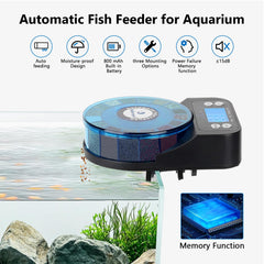 fishkeeper Automatic Feeder moisture-proof lid preserves dry food during operation.