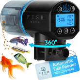 FISHNOSH automatic fish feeder front view in blue, ready for worry-free meals