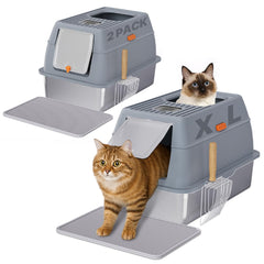 Fitrobust 2-pack stainless steel litter box with lid—durable and spacious for large cats.
