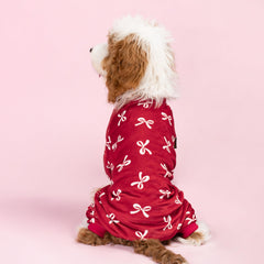 Fitwarm Bowknot Dog Pajamas back view; full-body warmth for chilly days.