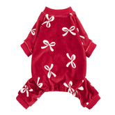 Fitwarm Bowknot Dog Pajamas front view keeps small dogs warm with cozy burgundy fleece