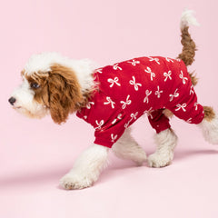 Fitwarm Bowknot Dog Pajamas side view; snug, flexible movement for walks.