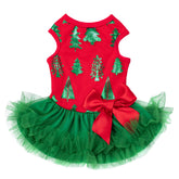 Fitwarm Christmas Tree Dress top view showing festive design for small dogs