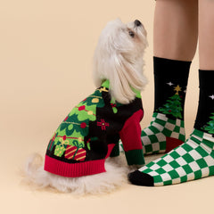 Fitwarm Christmas tree pattern dog sweater closeup highlights cheerful holiday design
