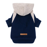 Fitwarm color block dog hoodie in midnight blue and beige front view for daily walks.