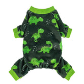 Fitwarm dinosaur dog fleece pajamas back view keeps small dogs warm during chilly walks