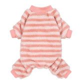 Fitwarm fuzzy fleece dog pajamas front view in pink and white for cozy warmth on small dogs.