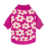 Fitwarm floral dog sweater hot pink front view offers warmth for cold walks.