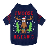 Fitwarm Funny Moose Dog Sweater front view offers cozy warmth for winter walks.