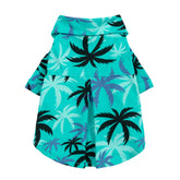 Fitwarm Hawaiian Coconut Palm dog shirt front view blue palm print for cool summer walks