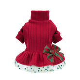 Fitwarm knitted dog tulle sweater dress front view keeps small dogs cozy and ready for holiday photos