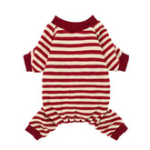 Fitwarm red and white striped dog pajamas front view for cozy warmth