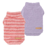 Fitwarm pink striped fleece dog sweater front view offers cozy warmth for chilly walks
