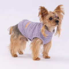 Fitwarm pink striped fleece dog sweater side view shows stretch fabric for movement