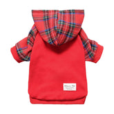 Fitwarm tartan plaid dog hoodie front view highlighting cozy fit and color block