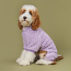 Fitwarm turtleneck fleece dog sweater pajamas in lavender, back view for full coverage