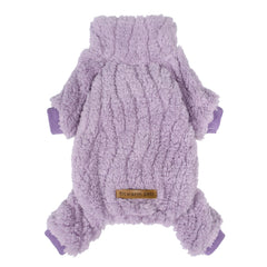 Fitwarm turtleneck fleece dog sweater pajamas in lavender, front view showing cozy warmth