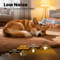 FIXR Dog Grooming Vacuum in-use demonstrates low-noise operation for comfortable grooming.