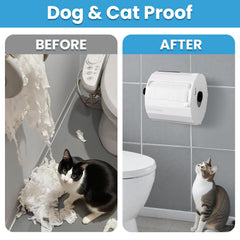 FIYEMNI toilet paper guard magnetically attaches for easy, pet-proof installation