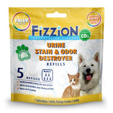 Fizzion tablets dissolving demonstrate easy, non-toxic urine stain removal for homes with pets.