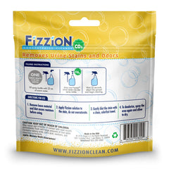 Fizzion urine odor destroyer bottle prepares spray application for effective pet stain cleanup.
