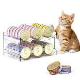 Flenpptly cat food can organizer 2-tier front view with clear pantry visibility