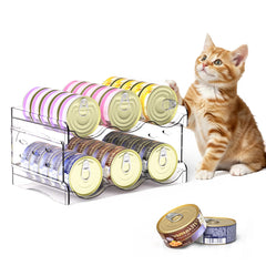Flenpptly cat food can organizer 2-tier front view with clear pantry visibility