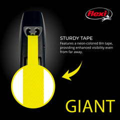 FLEXI 360-degree tape guidance highlights tangle-free extension and smooth retraction.