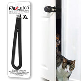 FlexLatch cat door holder latch in use allows cats through, keeps dogs out.