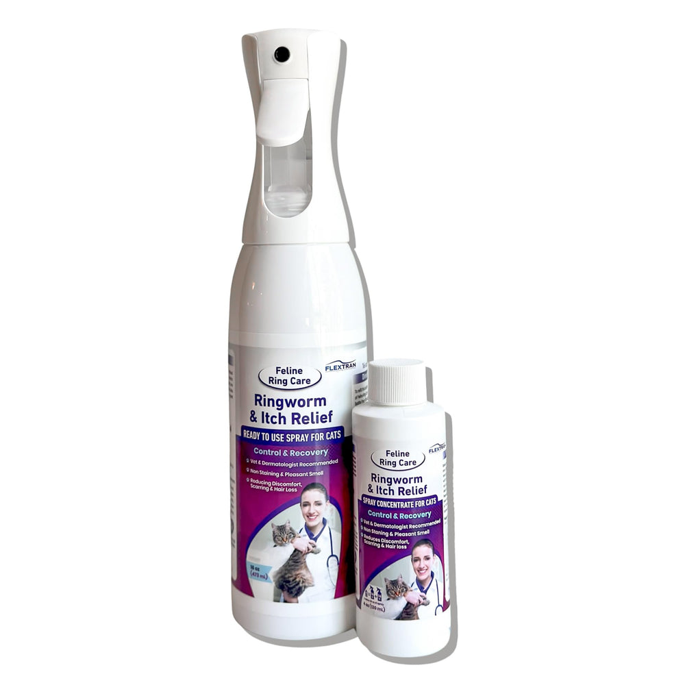 FlexTran Feline Ring Care bottle-label image highlights an easy topical solution for pet skin.