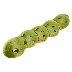 Fluff & Tuff Katie the Caterpillar tug-play image emphasizes soft, durable fabric you can fetch and toss.
