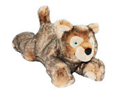 Fluff & Tuff Lobo Wolf Pup face detail highlights bright blue eyes for friendly, engaging play.